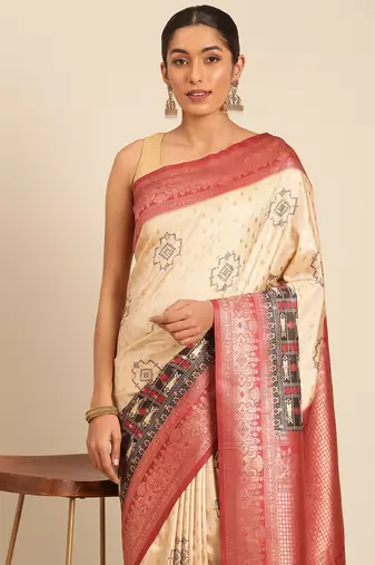 Sangam Prints Cream Silk Woven Work Traditional Saree