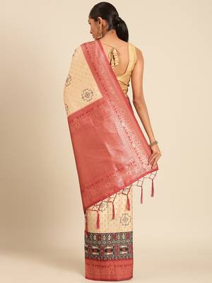 Sangam Prints Cream Silk Woven Work Traditional Saree 4