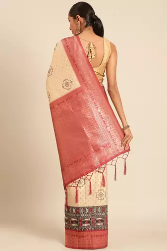 Sangam Prints Cream Silk Woven Work Traditional Saree