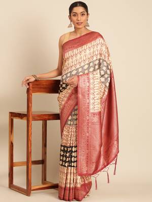 Sangam prints cream silk woven work traditional saree 1