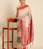 Sangam prints cream silk woven work traditional saree