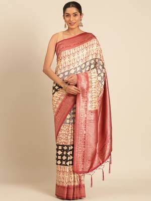 Sangam prints cream silk woven work traditional saree 2