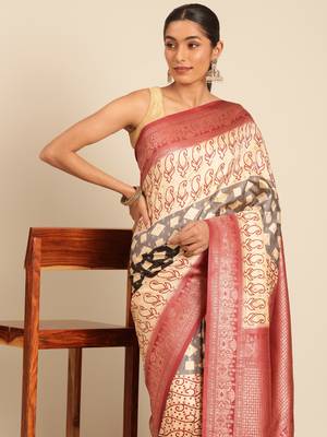 Sangam prints cream silk woven work traditional saree 3
