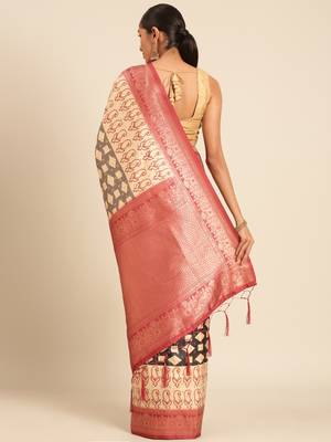 Sangam prints cream silk woven work traditional saree 4