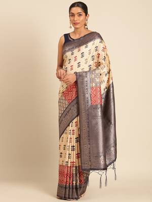 Sangam Prints Cream Silk Woven Work Traditional Saree 1