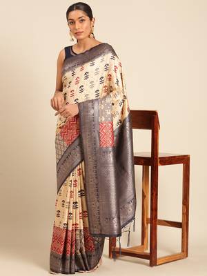 Sangam Prints Cream Silk Woven Work Traditional Saree 2