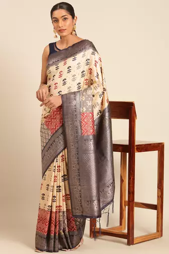Sangam Prints Cream Silk Woven Work Traditional Saree