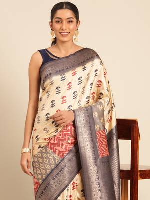 Sangam Prints Cream Silk Woven Work Traditional Saree 3