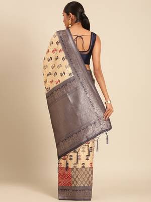 Sangam Prints Cream Silk Woven Work Traditional Saree 4
