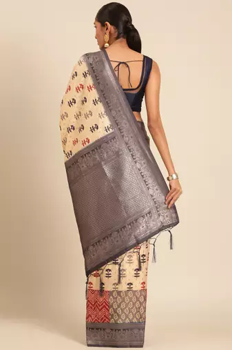 Sangam Prints Cream Silk Woven Work Traditional Saree