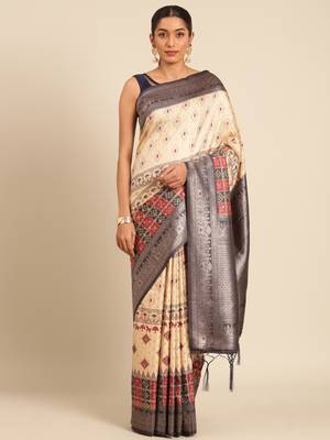 Sangam Prints Cream Silk Woven Work Traditional Saree 1