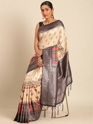 Sangam Prints Cream Silk Woven Work Traditional Saree 2
