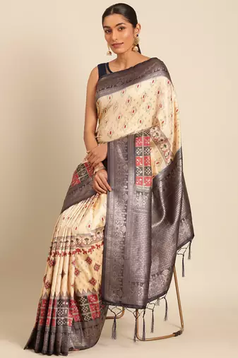 Sangam Prints Cream Silk Woven Work Traditional Saree