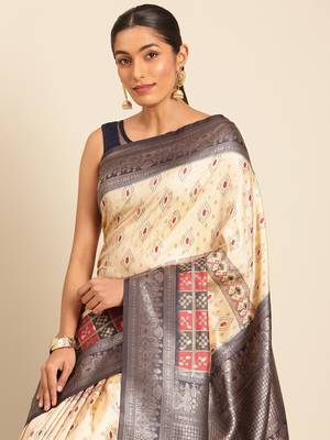 Sangam Prints Cream Silk Woven Work Traditional Saree 3