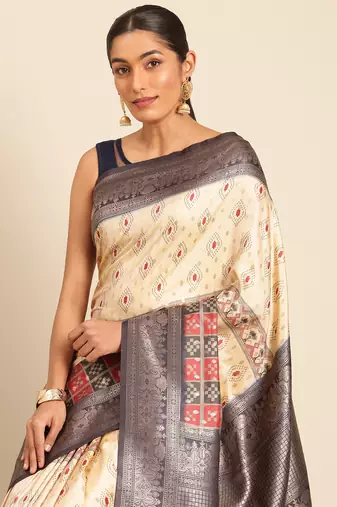 Sangam Prints Cream Silk Woven Work Traditional Saree