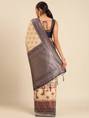 Sangam Prints Cream Silk Woven Work Traditional Saree 4