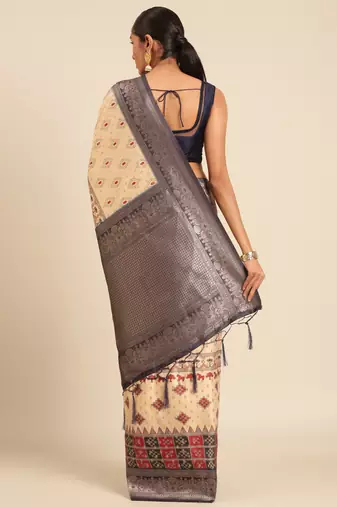 Sangam Prints Cream Silk Woven Work Traditional Saree