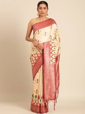 Sangam Prints Cream Silk Woven Work Traditional Saree 1