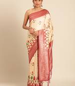 Sangam Prints Cream Silk Woven Work Traditional Saree