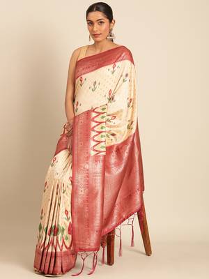 Sangam Prints Cream Silk Woven Work Traditional Saree 2
