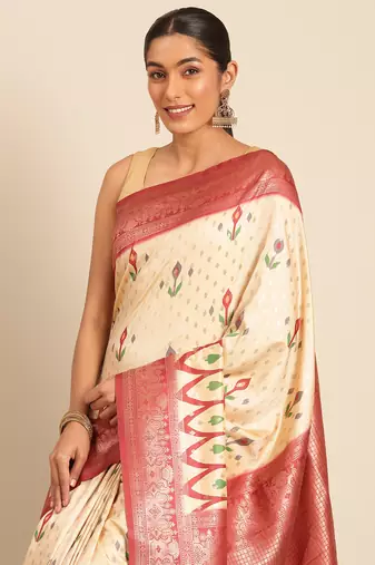 Sangam Prints Cream Silk Woven Work Traditional Saree