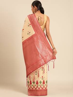 Sangam Prints Cream Silk Woven Work Traditional Saree 4