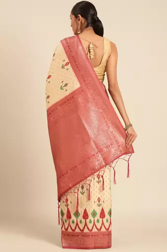 Sangam Prints Cream Silk Woven Work Traditional Saree