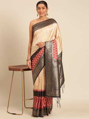 Sangam Prints Cream Silk Woven Work Traditional Saree 1