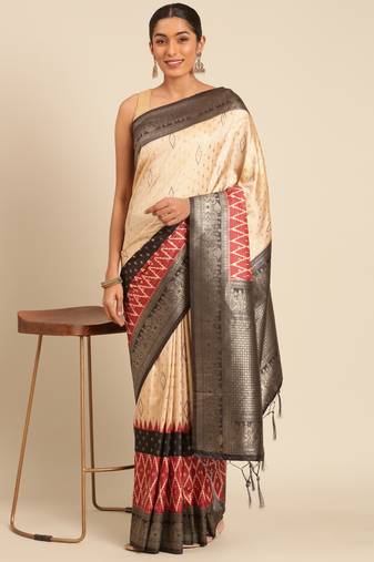 Sangam Prints Cream Silk Woven Work Traditional Saree
