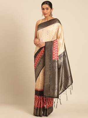 Sangam Prints Cream Silk Woven Work Traditional Saree 2