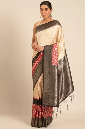Sangam Prints Cream Silk Woven Work Traditional Saree