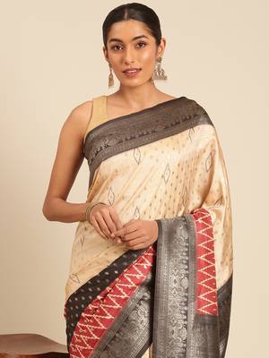 Sangam Prints Cream Silk Woven Work Traditional Saree 3