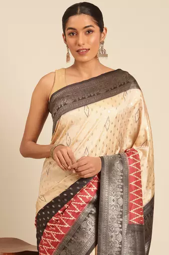 Sangam Prints Cream Silk Woven Work Traditional Saree