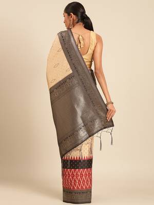Sangam Prints Cream Silk Woven Work Traditional Saree 4