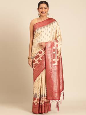 Sangam Prints Cream Silk Woven Work Traditional Saree 1