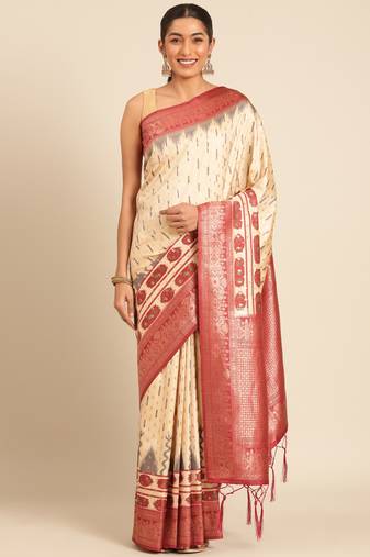 Sangam Prints Cream Silk Woven Work Traditional Saree