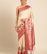 Sangam Prints Cream Silk Woven Work Traditional Saree