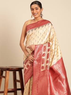 Sangam Prints Cream Silk Woven Work Traditional Saree 3
