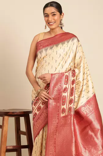 Sangam Prints Cream Silk Woven Work Traditional Saree