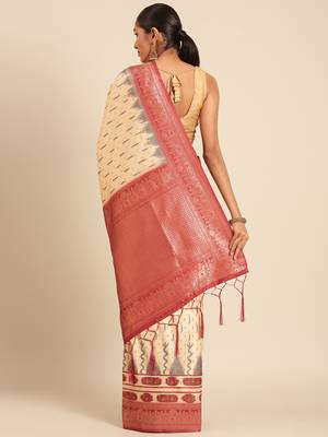 Sangam Prints Cream Silk Woven Work Traditional Saree 4