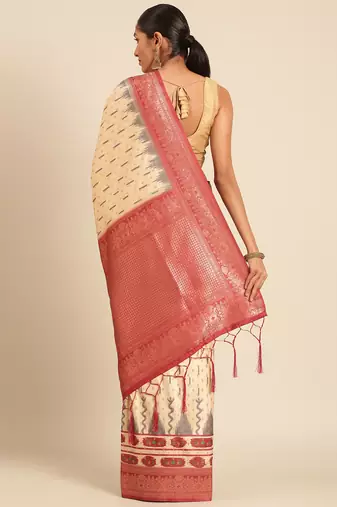 Sangam Prints Cream Silk Woven Work Traditional Saree