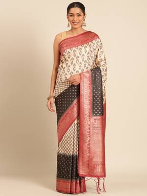Sangam Prints Cream Silk Woven Work Traditional Saree 1