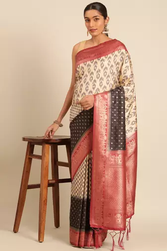 Sangam Prints Cream Silk Woven Work Traditional Saree