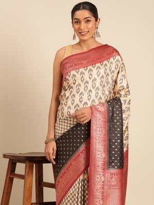 Sangam Prints Cream Silk Woven Work Traditional Saree 3