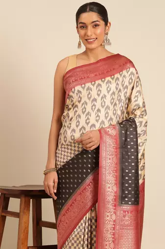 Sangam Prints Cream Silk Woven Work Traditional Saree
