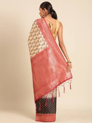 Sangam Prints Cream Silk Woven Work Traditional Saree 4