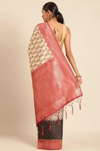Sangam Prints Cream Silk Woven Work Traditional Saree