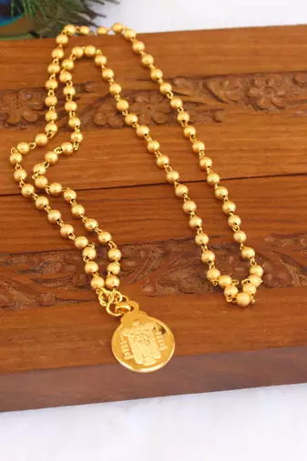 Kerala style gold plated temple pendant chain