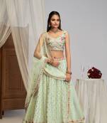 Pista green thread embroidery georgette lehenga choli