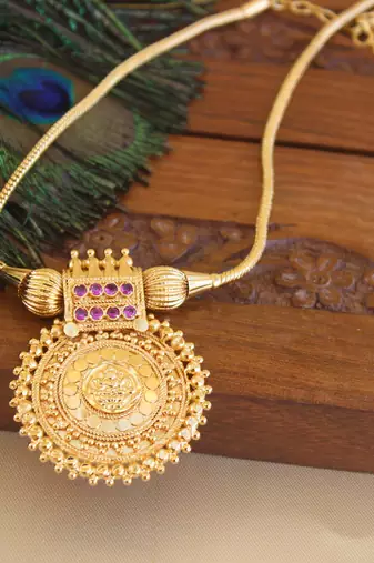 Kerala style gold plated temple pendant chain